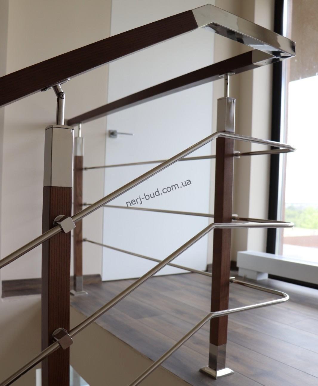 Перила комбіновані нержавійка та дерево D42 Перила комбіновані нержавійка та дерево фото